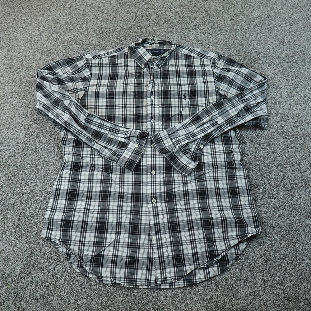 VTG Ralph Lauren Shirt Mens L Black Plaid Long Sleeve Button Up Pony 90s Y2K 00s